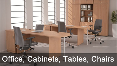 Office, cabinets, tables, chairs